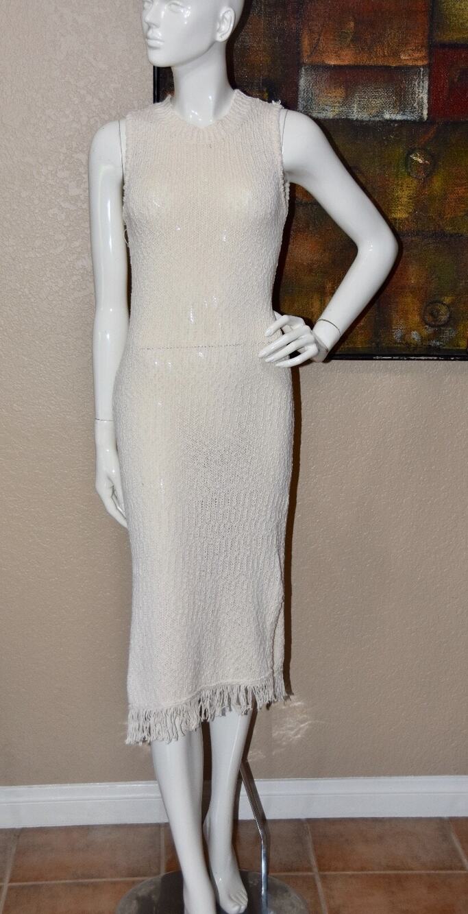 Callahan Ivory Knit Maxi Fringe Column Spring Summer Dress Size XS